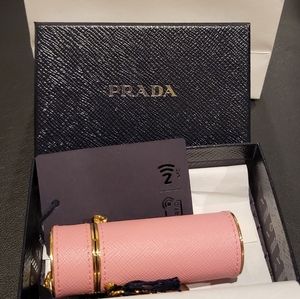 PRADA Saffiano Logo Plaque Lipstick Case Petalo